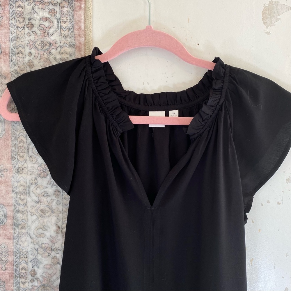 Gap Split Neck Flutter Sleeve Black Minidress Xs - image 5